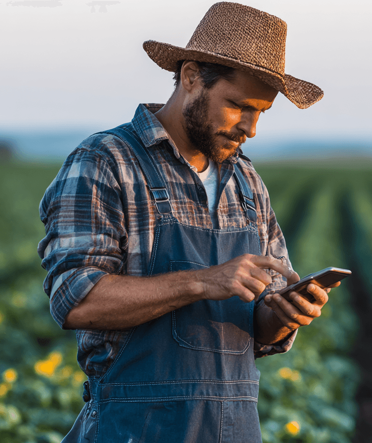 Farmer using smartphone in field
